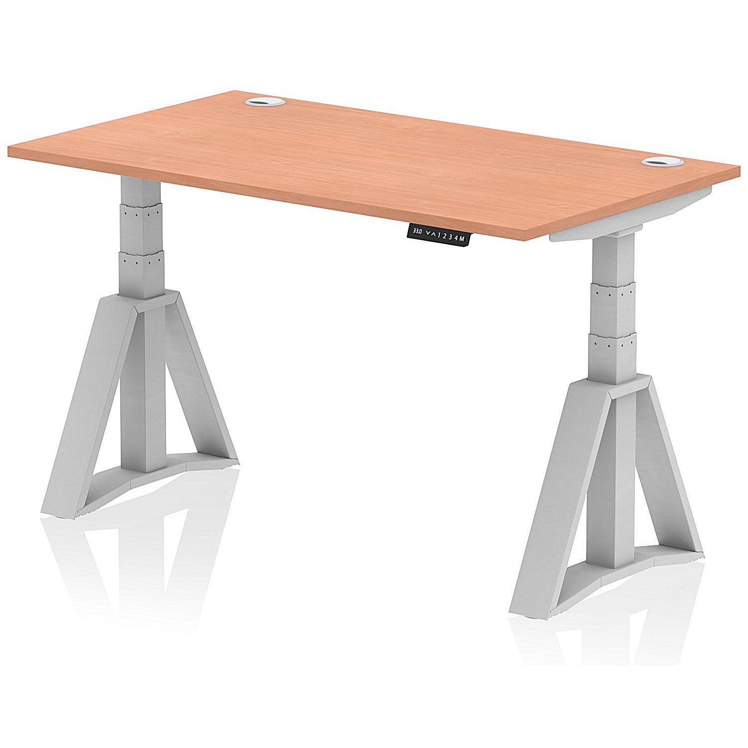 Air 1400mm Height Adjustable Cable Port Desk, Silver Leg with Piste Foot, Beech Easy2Order : HA03242
