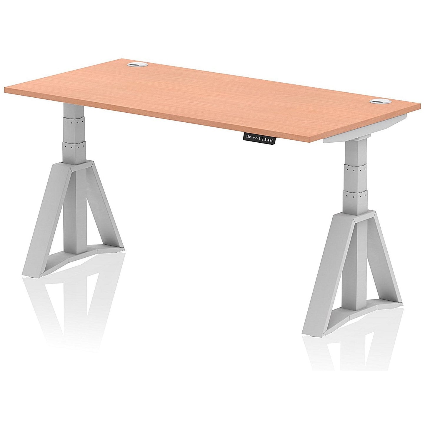 Air 1600mm Height Adjustable Cable Ports Desk, Silver Leg with Piste Foot, Beech Easy2Order : HA03243