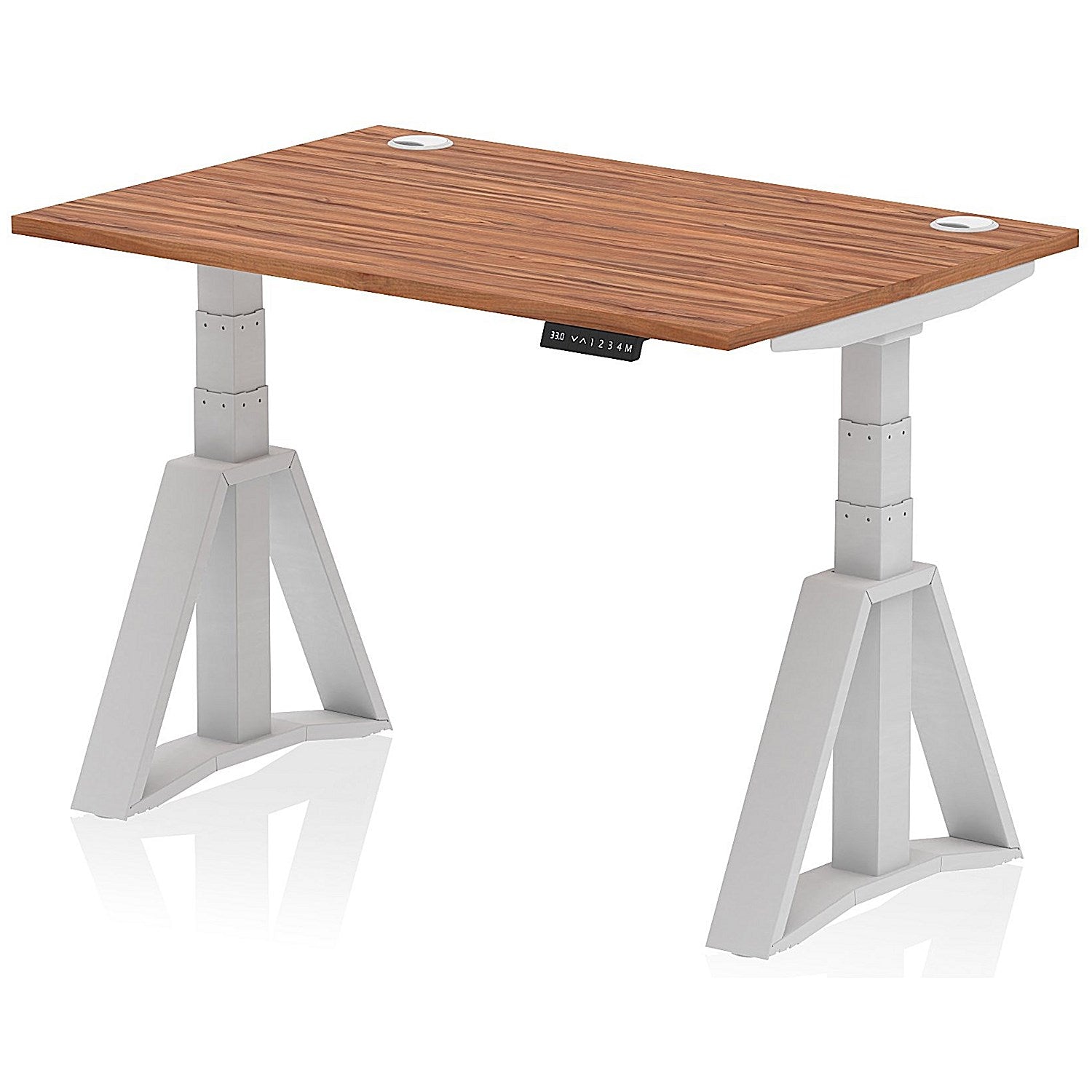 Air 1200mm Height Adjustable Cable Port Desk, Silver Leg with Piste Foot, Walnut Easy2Order : HA03245