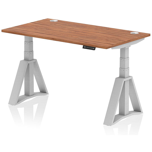 Air 1400mm Height Adjustable Cable Port Desk, Silver Leg with Piste Foot, Walnut Easy2Order : HA03246