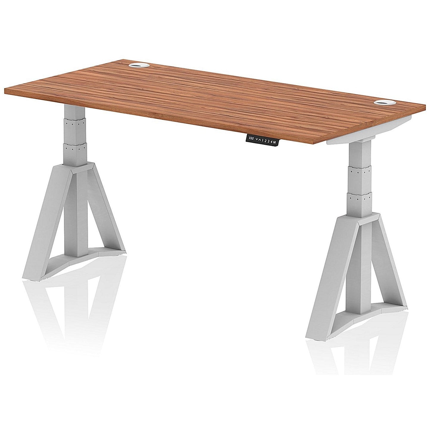 Air 1600mm Height Adjustable Cable Ports Desk, Silver Leg with Piste Foot, Walnut Easy2Order : HA03247