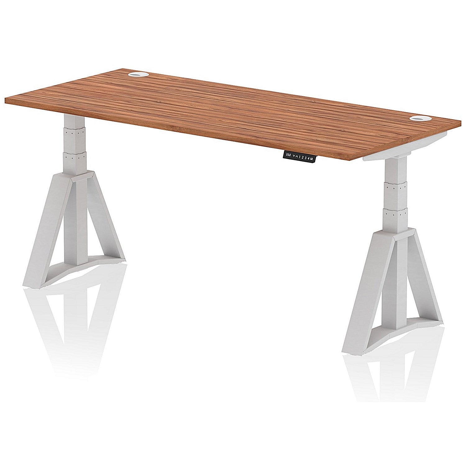 Air 1800mm Height Adjustable Cable Port Desk, Silver Leg with Piste Foot, Walnut Easy2Order : HA03248