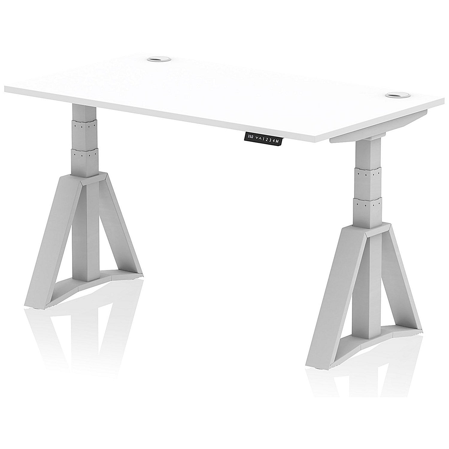 Air 1400mm Height Adjustable Cable Port Desk, Silver Leg with Piste Foot, White Easy2Order : HA03250
