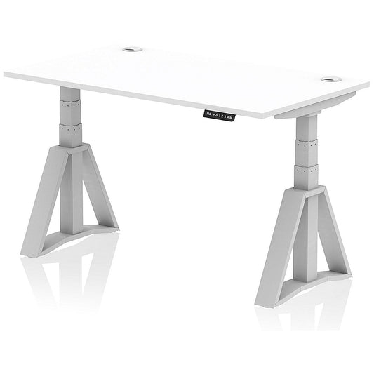 Air 1400mm Height Adjustable Cable Port Desk, Silver Leg with Piste Foot, White Easy2Order : HA03250