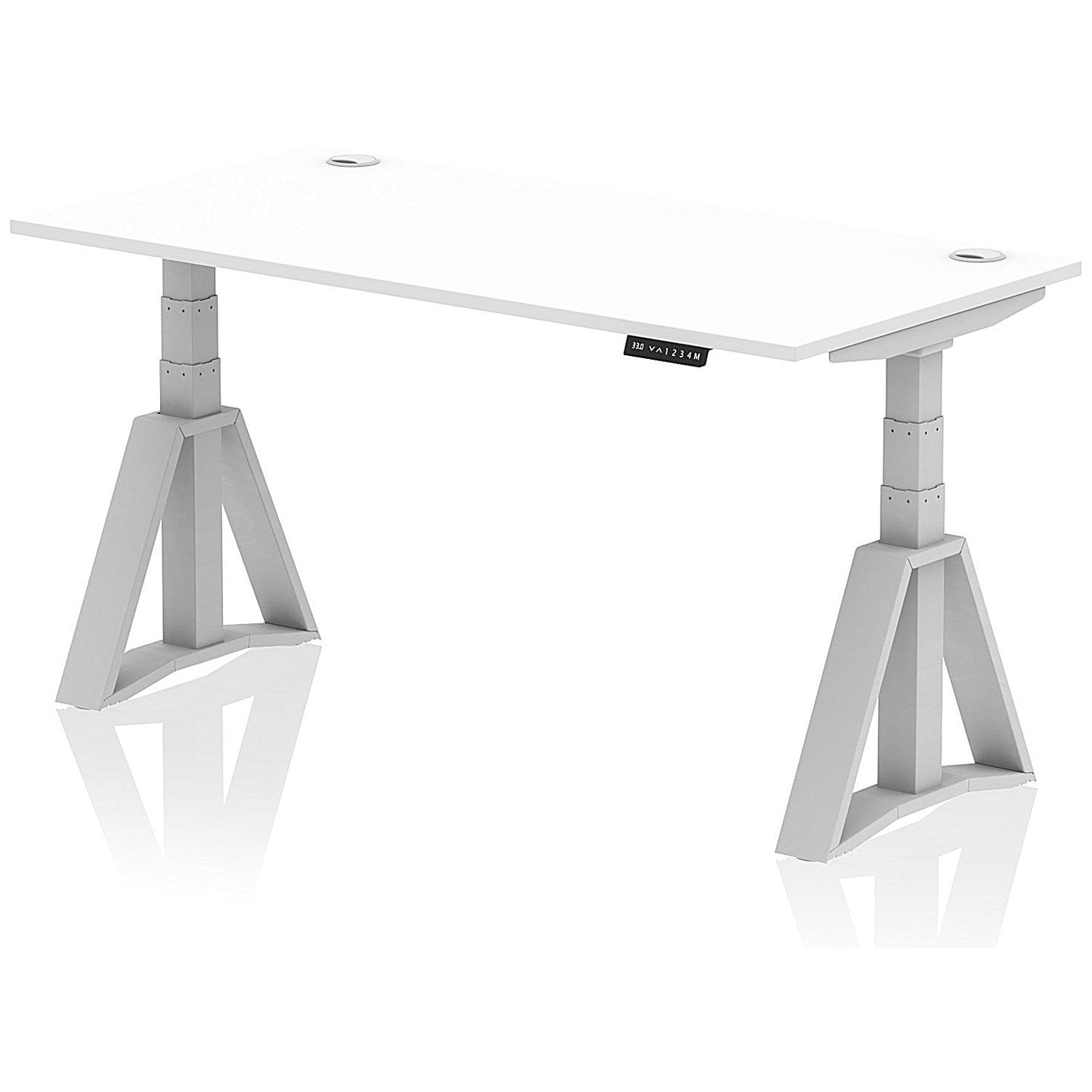 Air 1600mm Height Adjustable Cable Ports Desk, Silver Leg with Piste Foot, White Easy2Order : HA03251
