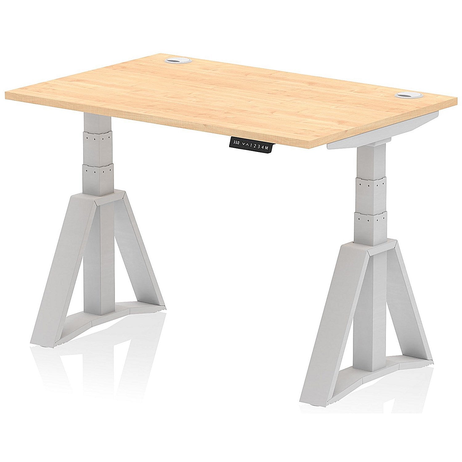 Air 1200mm Height Adjustable Cable Port Desk, Silver Leg with Piste Foot, Maple Easy2Order : HA03253