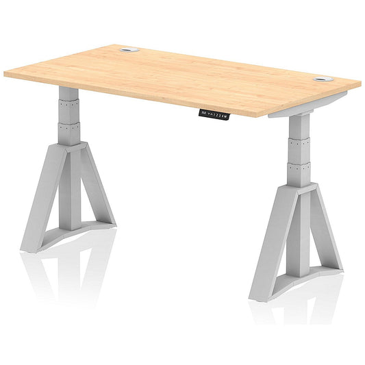Air 1400mm Height Adjustable Cable Port Desk, Silver Leg with Piste Foot, Maple Easy2Order : HA03254