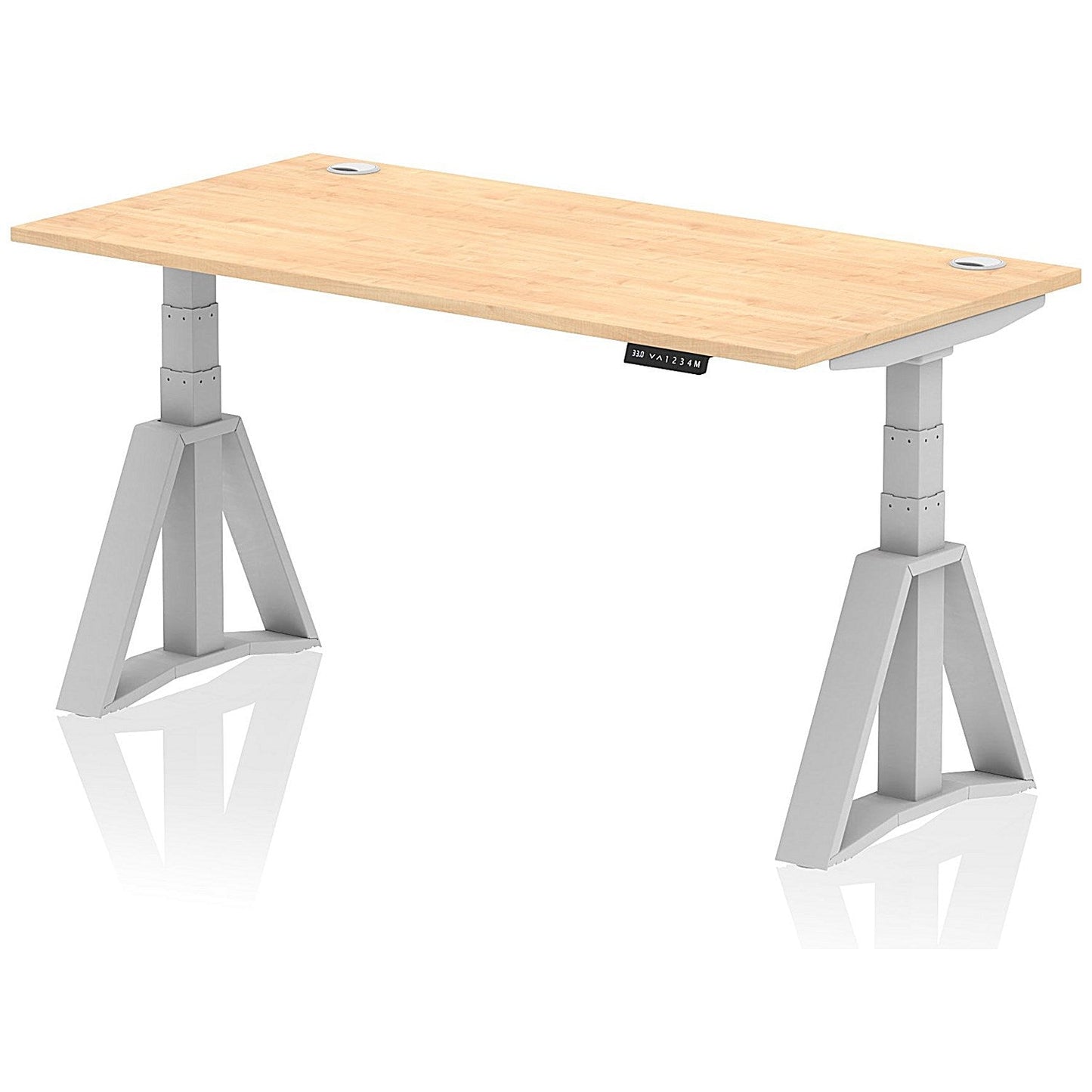 Air 1600mm Height Adjustable Cable Ports Desk, Silver Leg with Piste Foot, Maple Easy2Order : HA03255