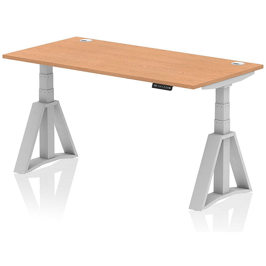 Air 1600mm Height Adjustable Cable Ports Desk, Silver Leg with Piste Foot, Oak Easy2Order : HA03259