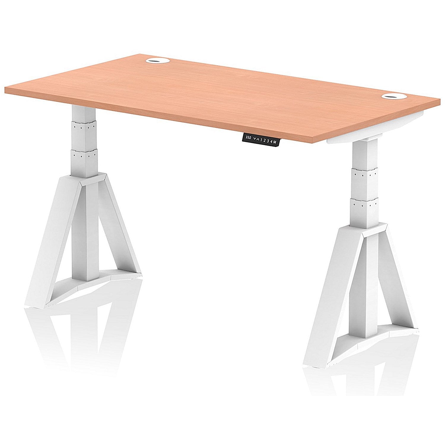 Air 1400mm Height Adjustable Cable Port Desk, White Leg with Piste Foot, Beech Easy2Order : HA03262