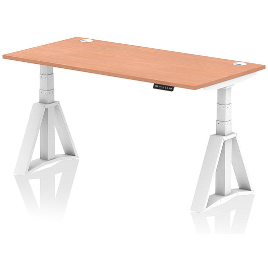 Air 1600mm Height Adjustable Cable Ports Desk, White Leg with Piste Foot, Beech Easy2Order : HA03263