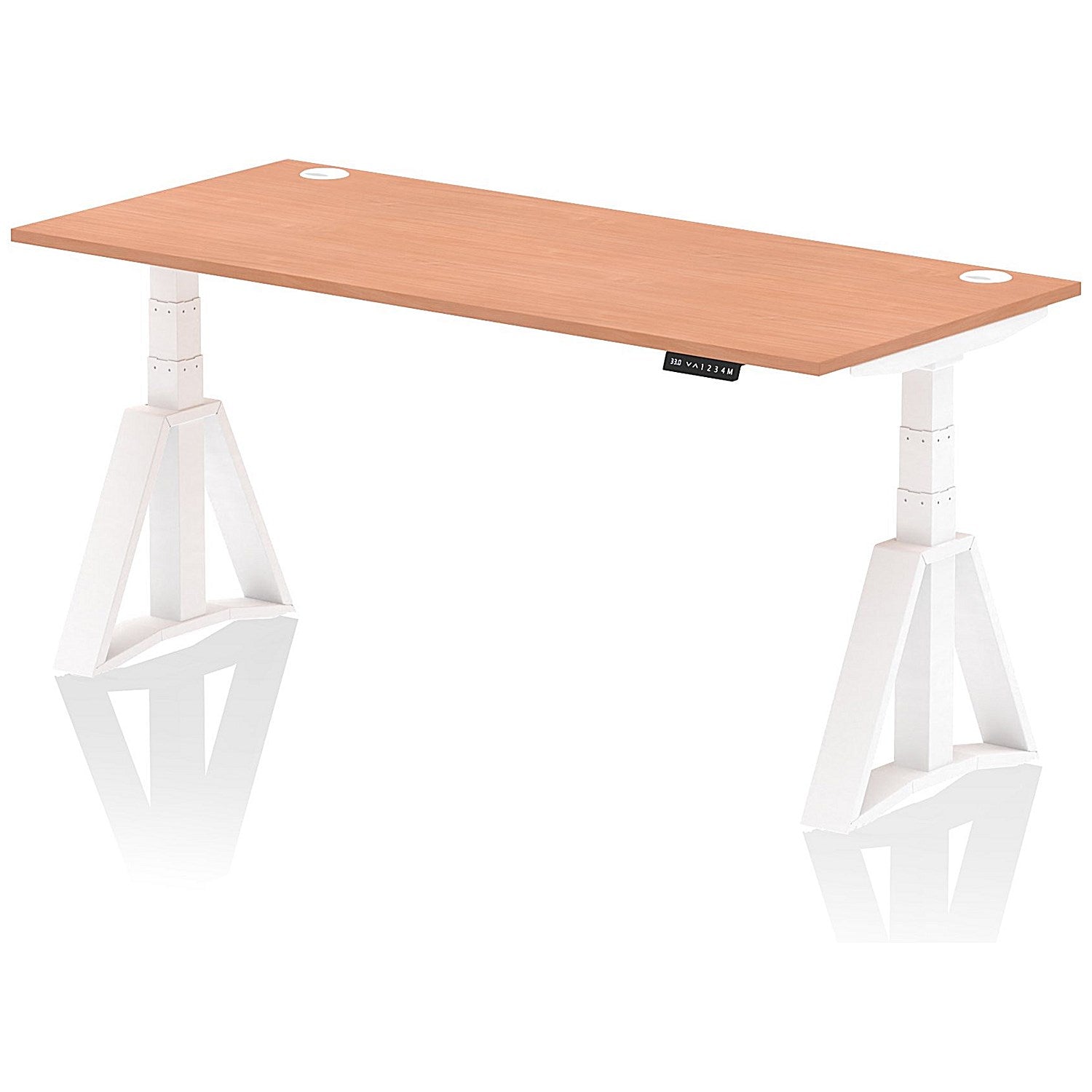 Air 1800mm Height Adjustable Cable Port Desk, White Leg with Piste Foot, Beech Easy2Order : HA03264