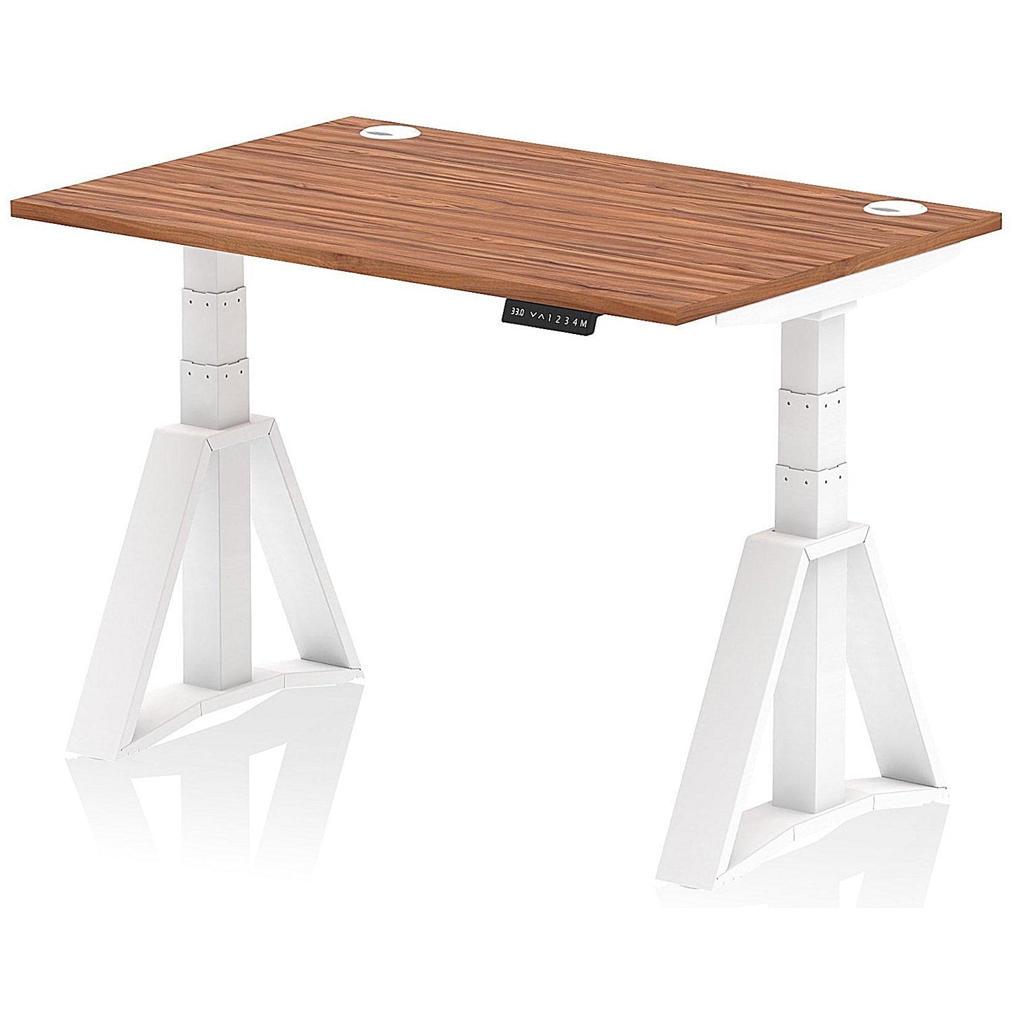 Air 1200mm Height Adjustable Cable Port Desk, White Leg with Piste Foot, Walnut Easy2Order : HA03265