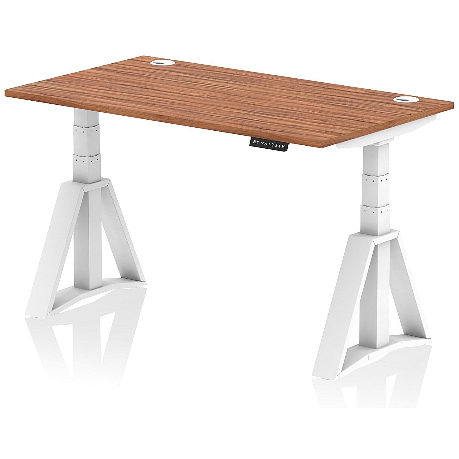 Air 1400mm Height Adjustable Cable Port Desk, White Leg with Piste Foot, Walnut Easy2Order : HA03266