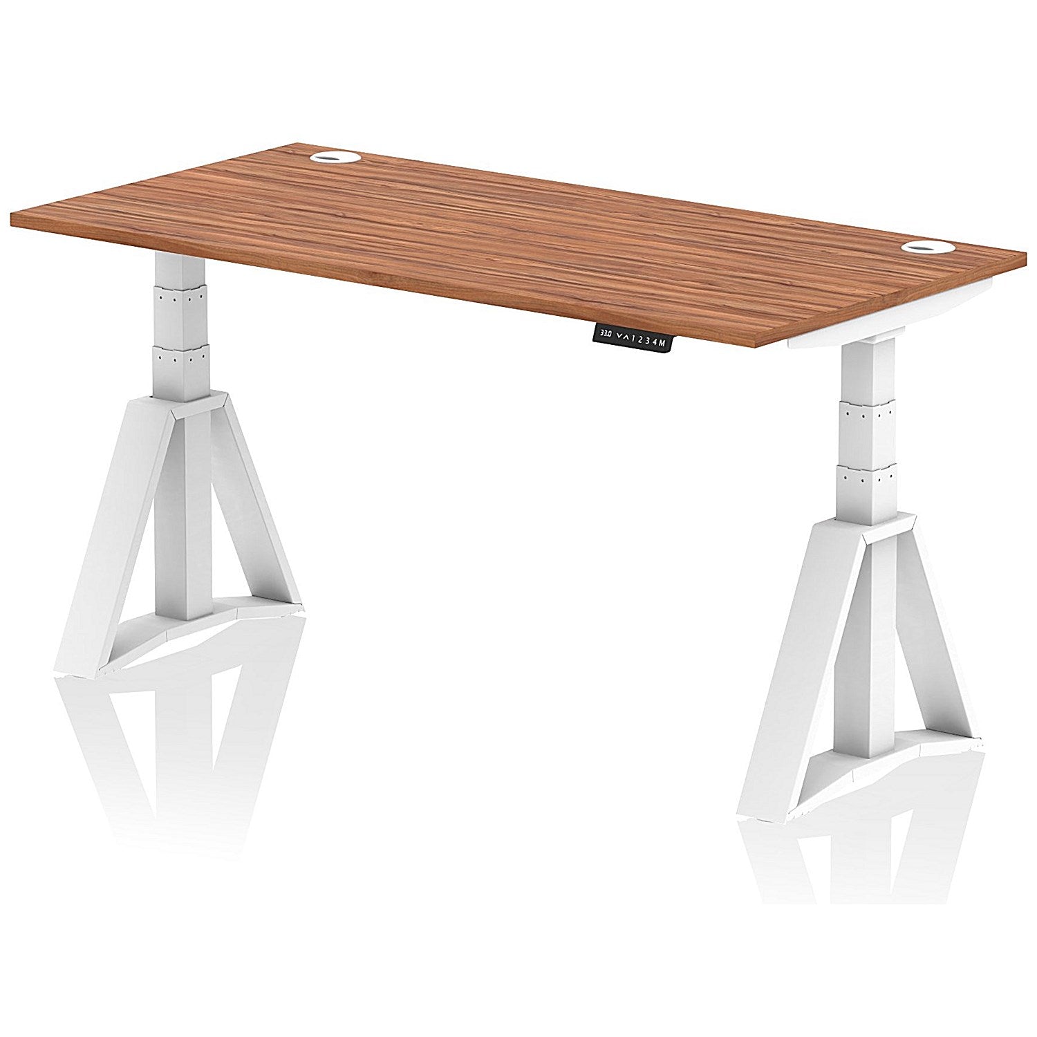 Air 1600mm Height Adjustable Cable Ports Desk, White Leg with Piste Foot, Walnut Easy2Order : HA03267
