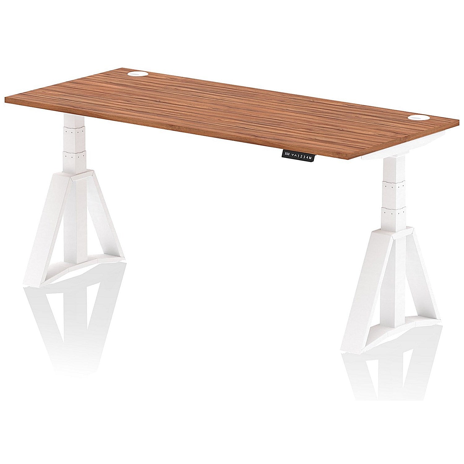 Air 1800mm Height Adjustable Cable Port Desk, White Leg with Piste Foot, Walnut Easy2Order : HA03268