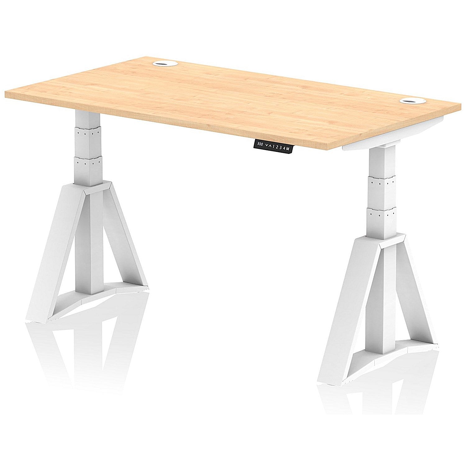Air 1400mm Height Adjustable Cable Port Desk, White Leg with Piste Foot, Maple Easy2Order : HA03274