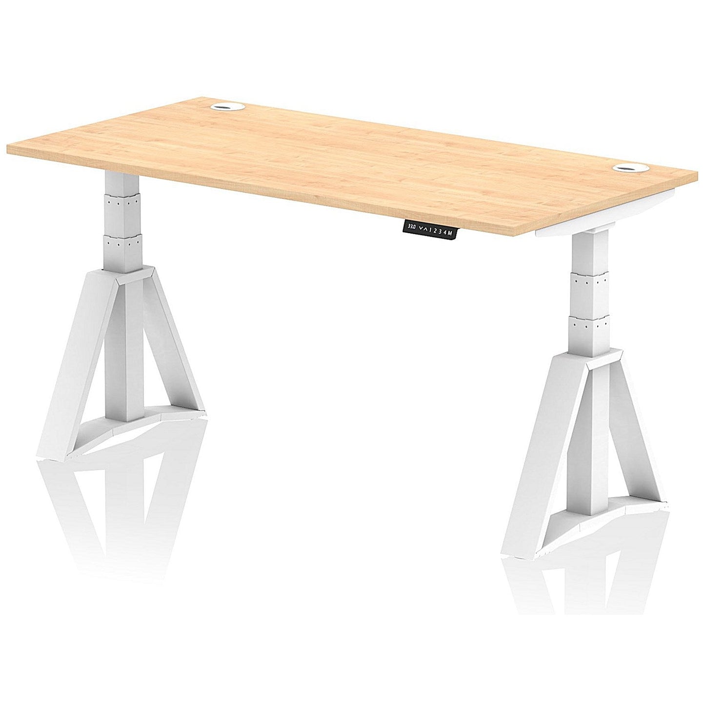 Air 1600mm Height Adjustable Cable Ports Desk, White Leg with Piste Foot, Maple Easy2Order : HA03275