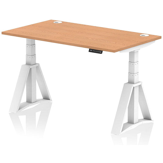 Air 1400mm Height Adjustable Cable Port Desk, White Leg with Piste Foot, Oak Easy2Order : HA03278