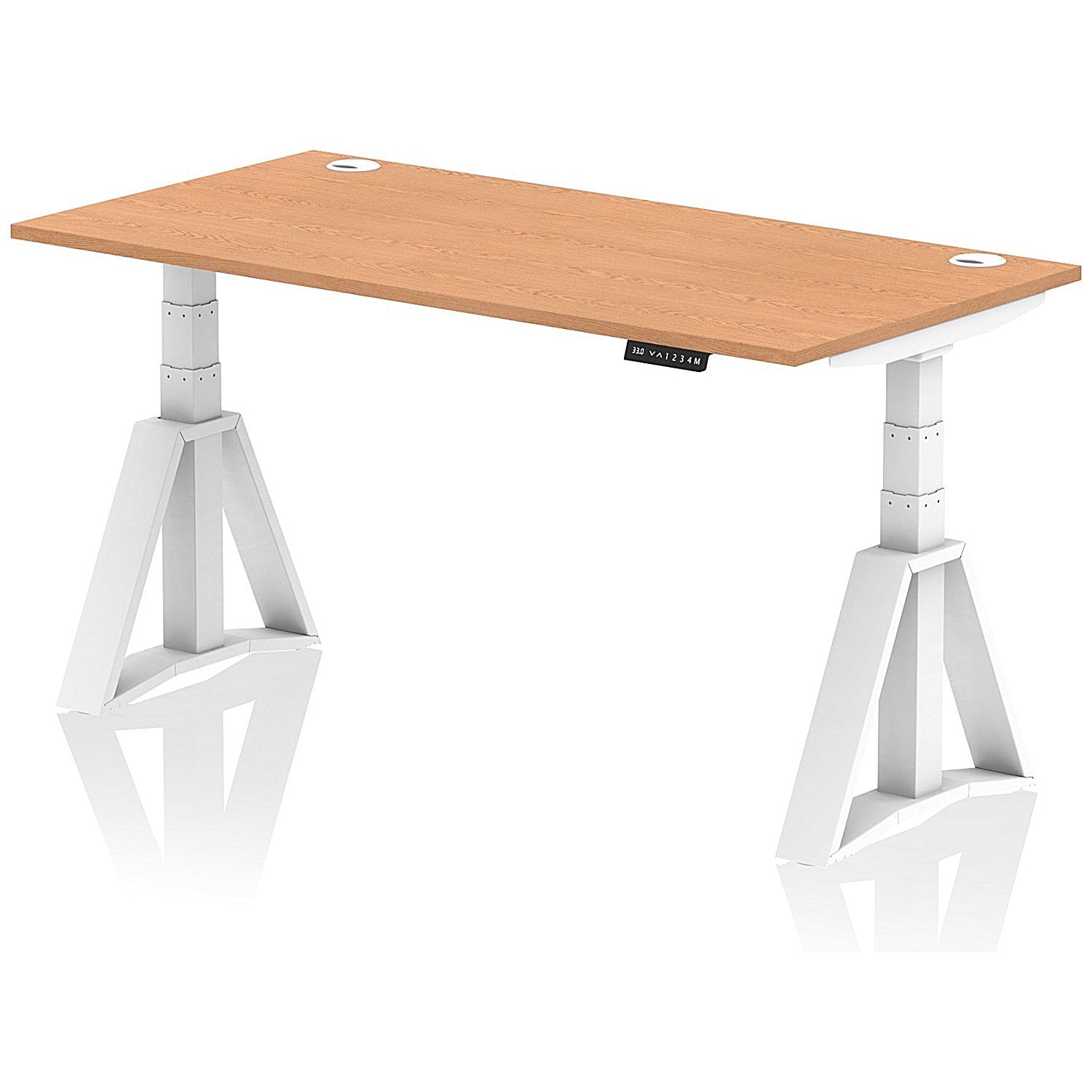 Air 1600mm Height Adjustable Cable Ports Desk, White Leg with Piste Foot, Oak Easy2Order : HA03279