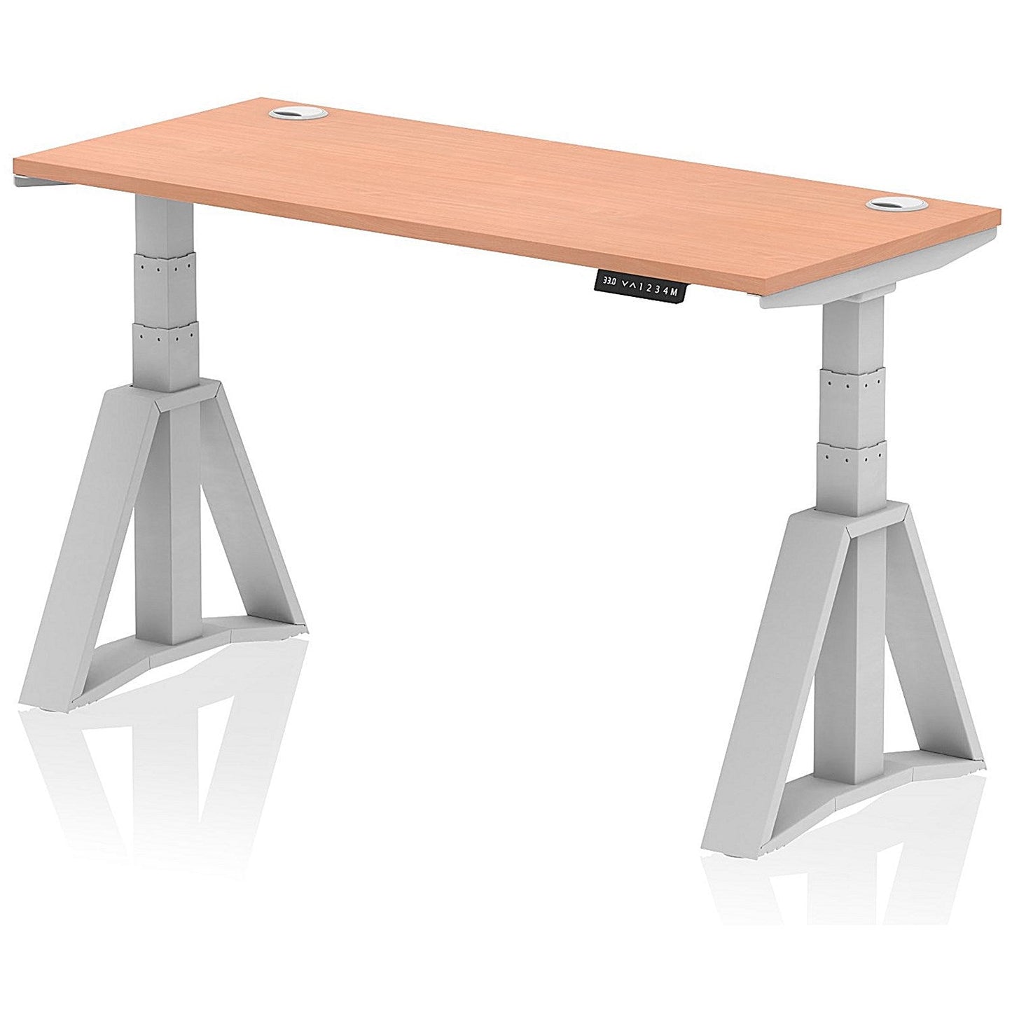 Air 1400mm Slim Height Adjustable Cable Ports Desk, Silver Leg with Piste Foot, Beech Easy2Order : HA03282