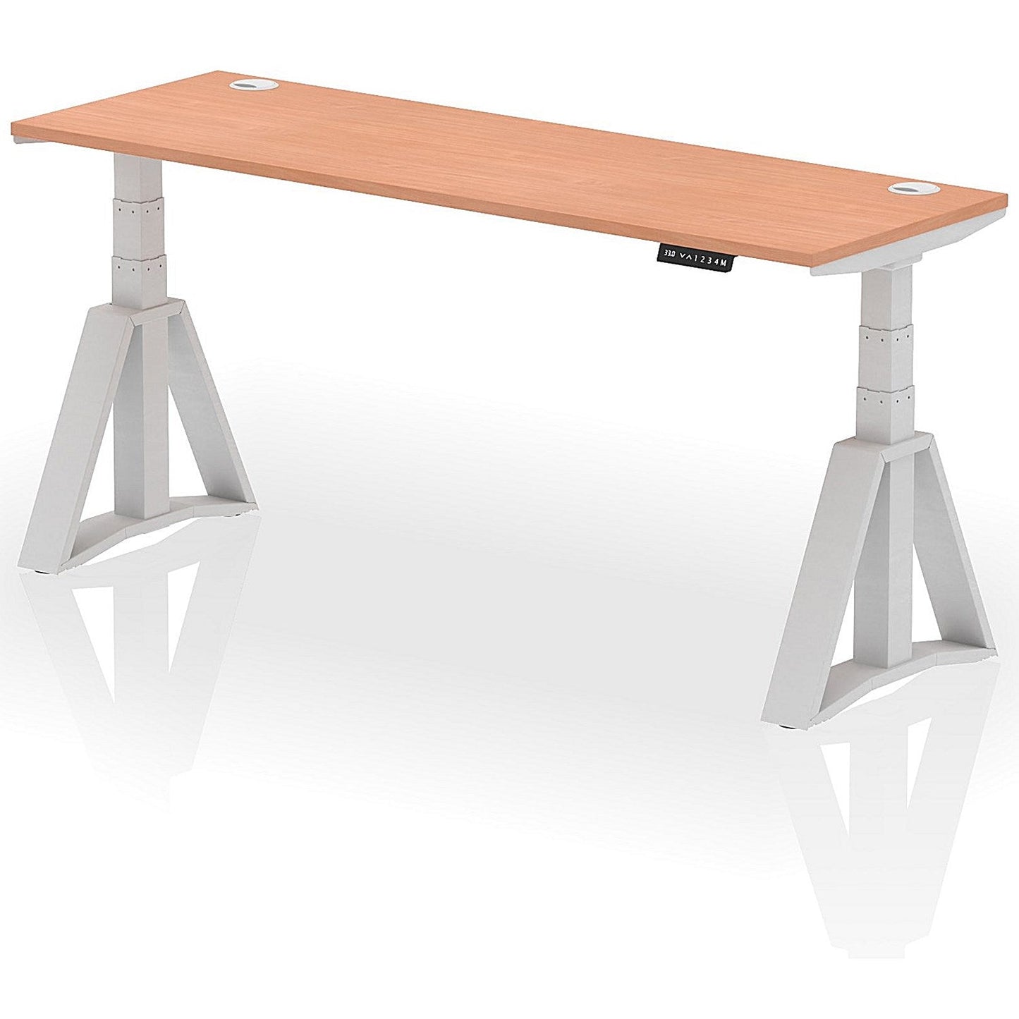 Air 1800mm Slim Height Adjustable Cable Ports Desk, Silver Leg with Piste Foot, Beech Easy2Order : HA03284