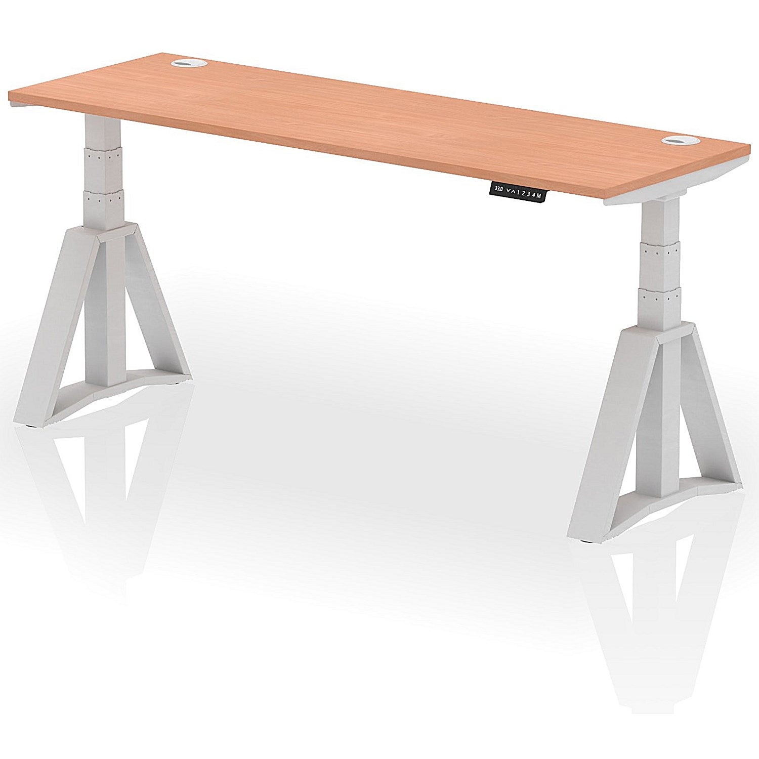 Air 1800mm Slim Height Adjustable Cable Ports Desk, Silver Leg with Piste Foot, Beech Easy2Order : HA03284
