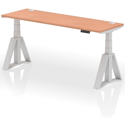 Air 1800mm Slim Height Adjustable Cable Ports Desk, Silver Leg with Piste Foot, Beech Easy2Order : HA03284