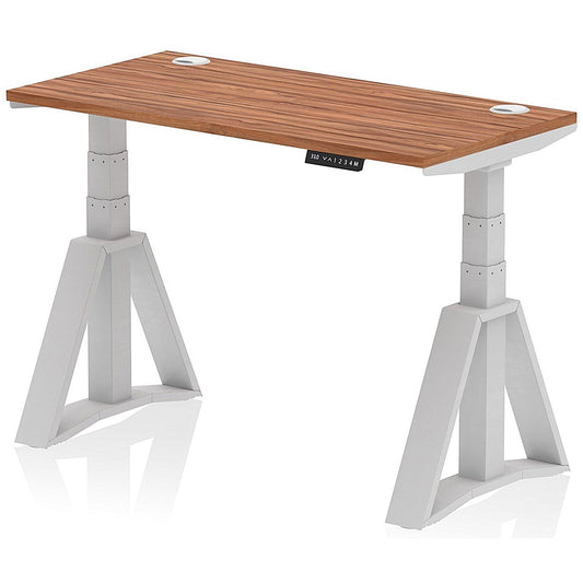 Air 1200mm Slim Height Adjustable Cable Ports Desk, Silver Leg with Piste Foot, Walnut Easy2Order : HA03285