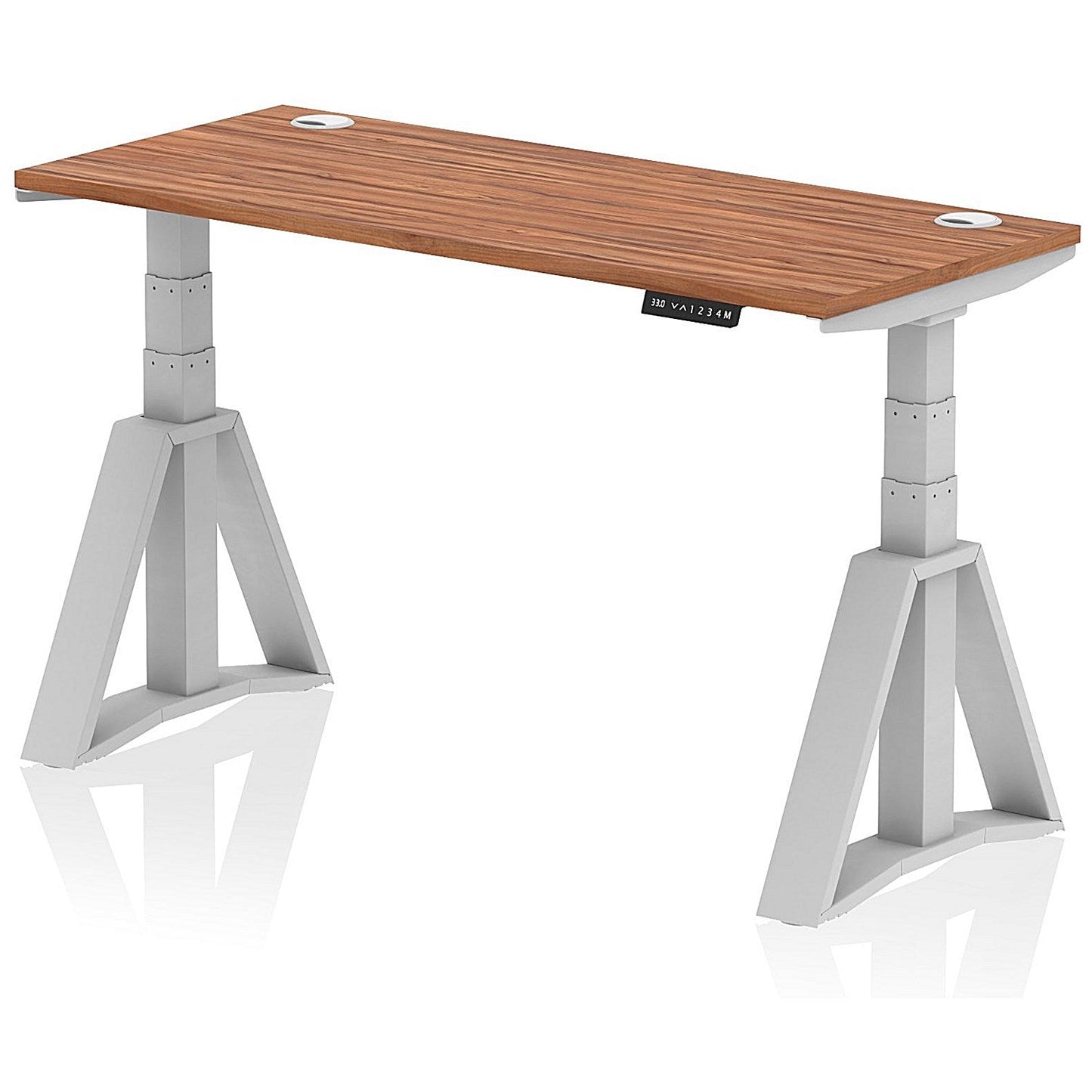 Air 1400mm Slim Height Adjustable Cable Ports Desk, Silver Leg with Piste Foot, Walnut Easy2Order : HA03286