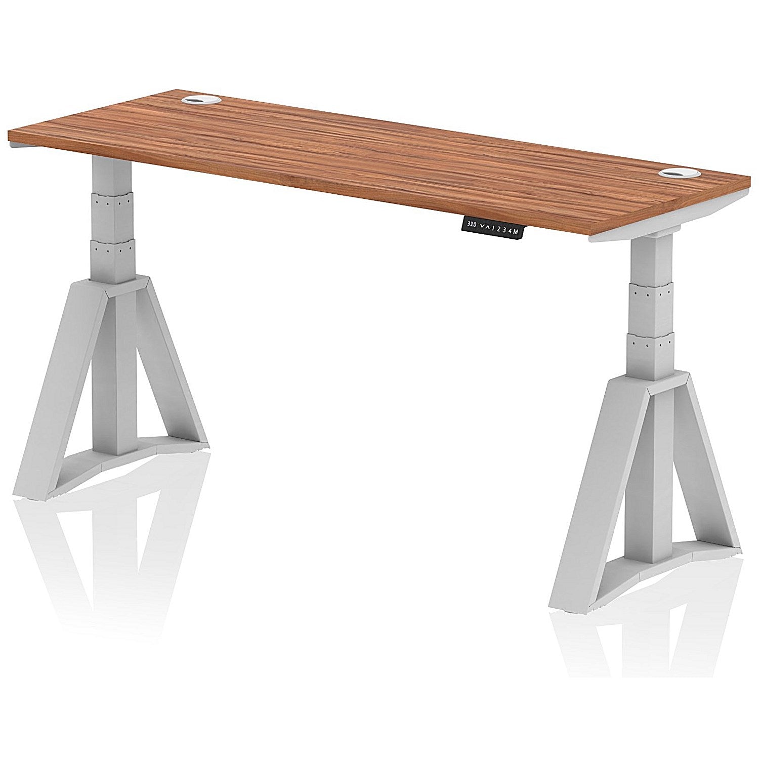 Air 1600mm Slim Height Adjustable Cable Ports Desk, Silver Leg with Piste Foot, Walnut Easy2Order : HA03287