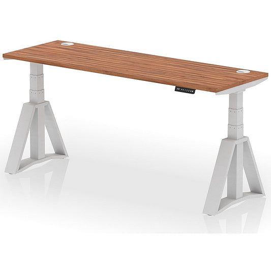 Air 1800mm Slim Height Adjustable Cable Ports Desk, Silver Leg with Piste Foot, Walnut Easy2Order : HA03288