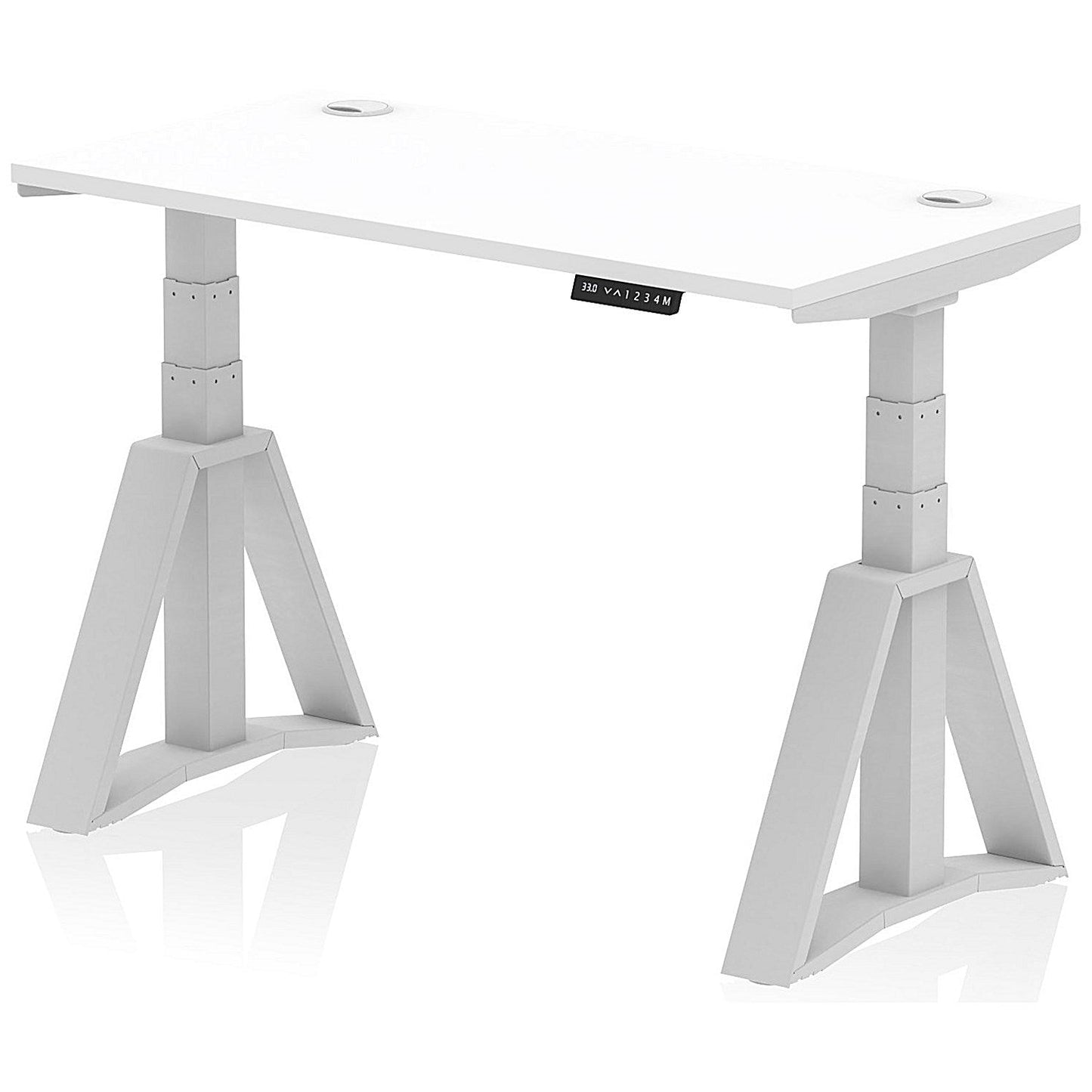 Air 1200mm Slim Height Adjustable Cable Ports Desk, Silver Leg with Piste Foot, White Easy2Order : HA03289
