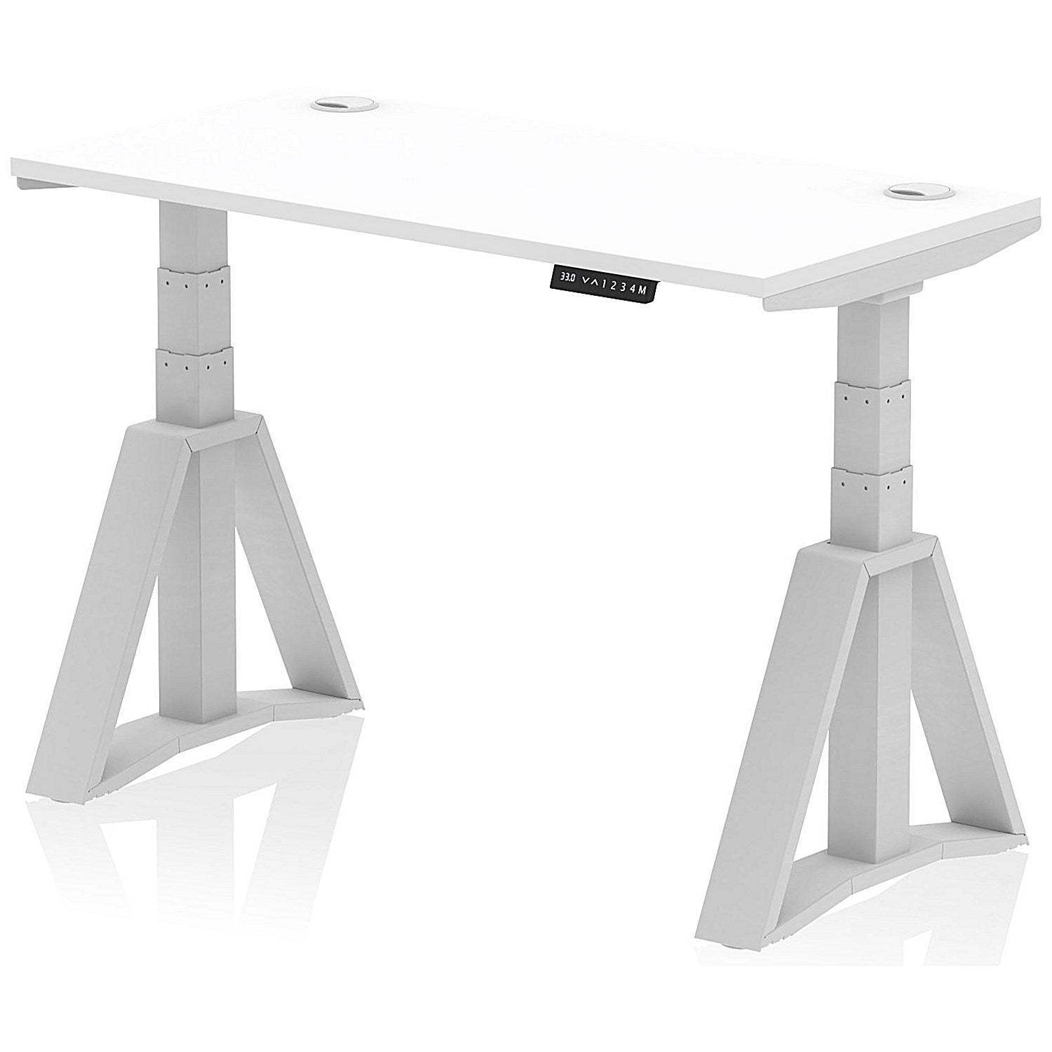 Air 1200mm Slim Height Adjustable Cable Ports Desk, Silver Leg with Piste Foot, White Easy2Order : HA03289