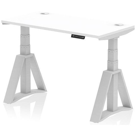 Air 1200mm Slim Height Adjustable Cable Ports Desk, Silver Leg with Piste Foot, White Easy2Order : HA03289