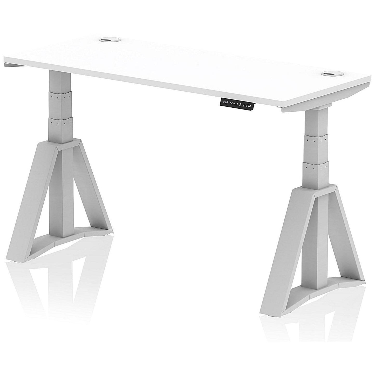 Air 1400mm Slim Height Adjustable Cable Ports Desk, Silver Leg with Piste Foot, White Easy2Order : HA03290
