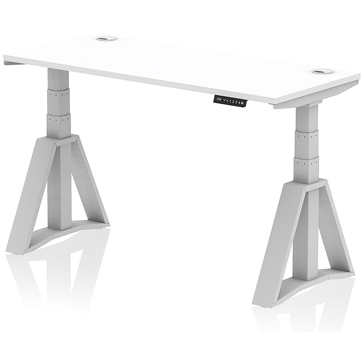 Air 1400mm Slim Height Adjustable Cable Ports Desk, Silver Leg with Piste Foot, White Easy2Order : HA03290