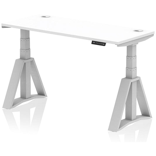 Air 1400mm Slim Height Adjustable Cable Ports Desk, Silver Leg with Piste Foot, White Easy2Order : HA03290