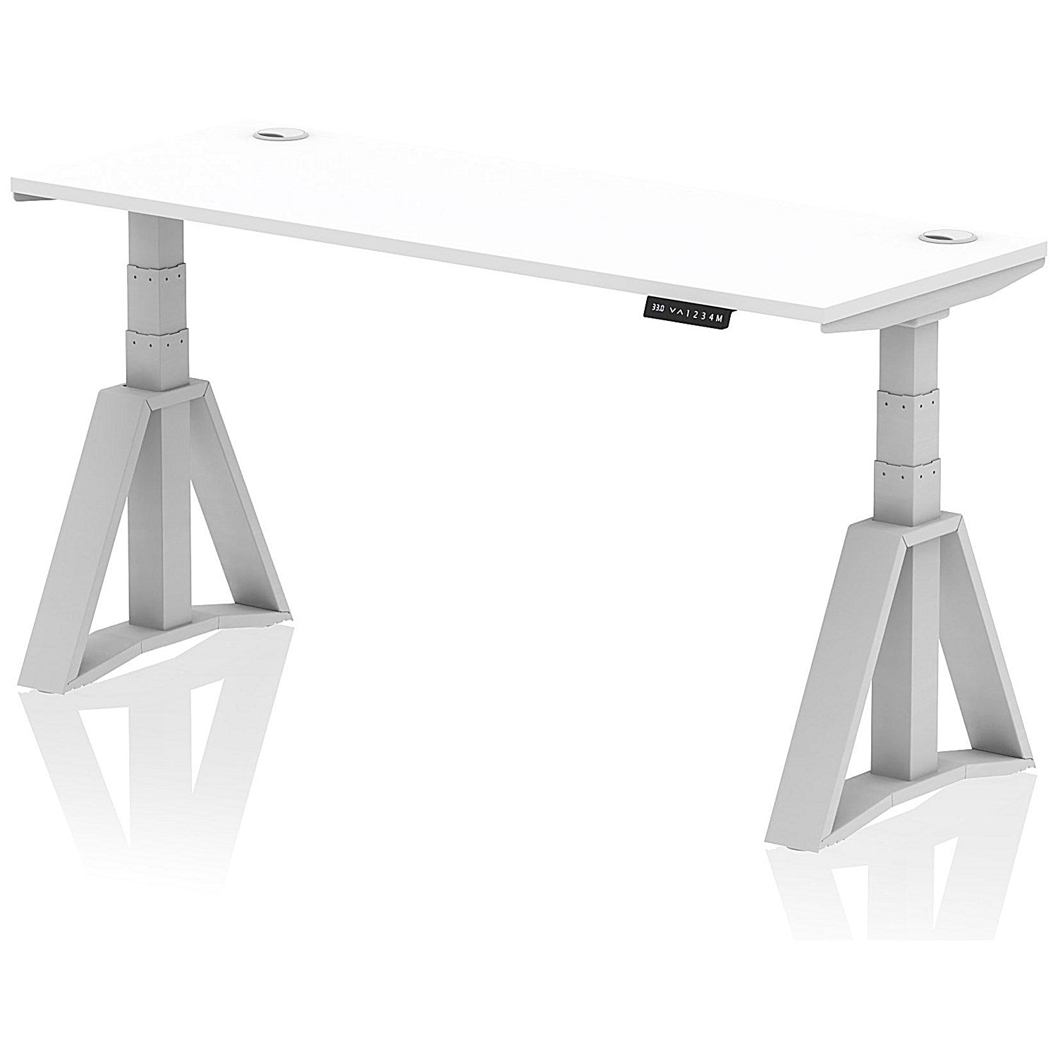 Air 1600mm Slim Height Adjustable Cable Ports Desk, Silver Leg with Piste Foot, White Easy2Order : HA03291