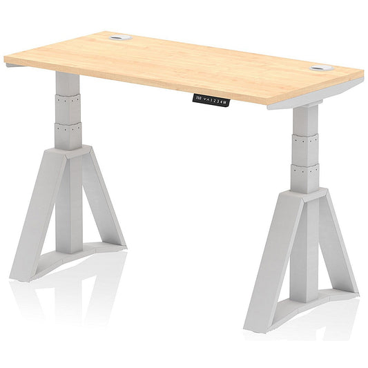 Air 1200mm Slim Height Adjustable Cable Ports Desk, Silver Leg with Piste Foot, Maple Easy2Order : HA03293