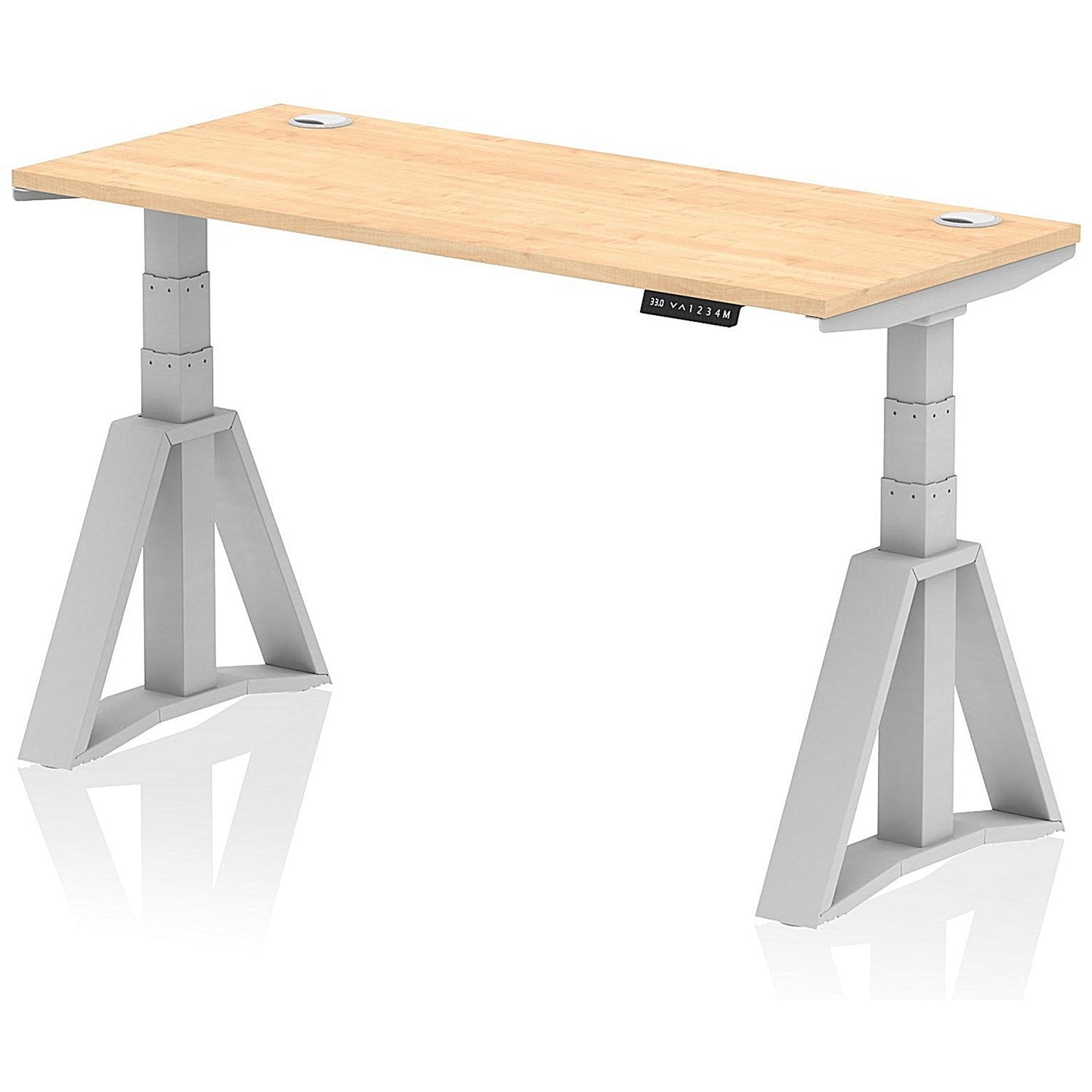 Air 1400mm Slim Height Adjustable Cable Ports Desk, Silver Leg with Piste Foot, Maple Easy2Order : HA03294