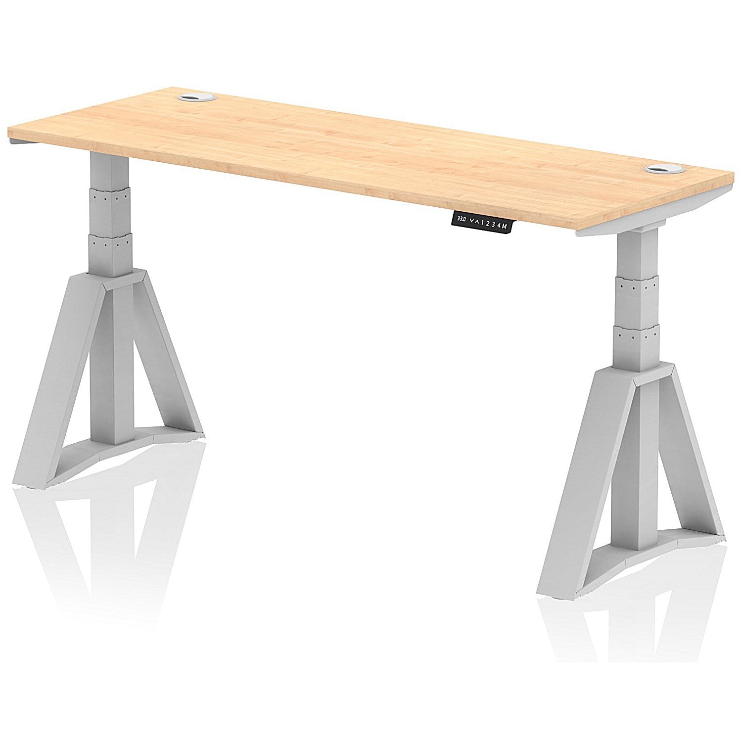Air 1600mm Slim Height Adjustable Cable Ports Desk, Silver Leg with Piste Foot, Maple Easy2Order : HA03295