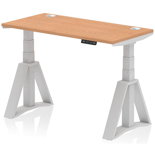 Air 1200mm Slim Height Adjustable Cable Ports Desk, Silver Leg with Piste Foot, Oak Easy2Order : HA03297