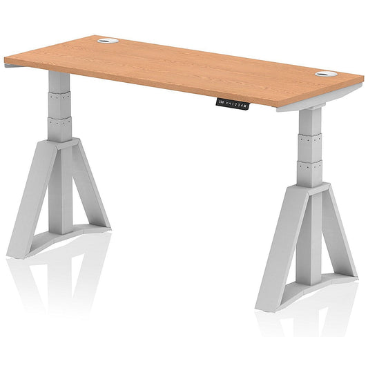 Air 1400mm Slim Height Adjustable Cable Ports Desk, Silver Leg with Piste Foot, Oak Easy2Order : HA03298