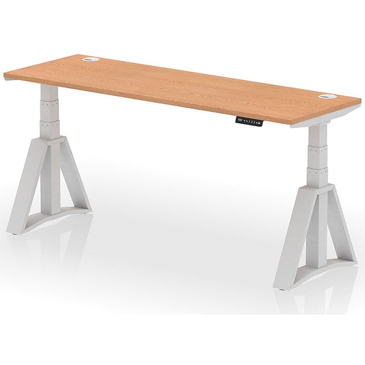Air 1800mm Slim Height Adjustable Cable Ports Desk, Silver Leg with Piste Foot, Oak Easy2Order : HA03300