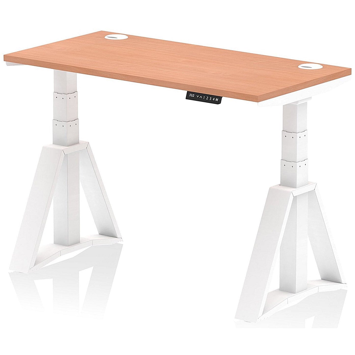 Air 1200mm Slim Height Adjustable Cable Ports Desk, White Leg with Piste Foot, Beech Easy2Order : HA03301