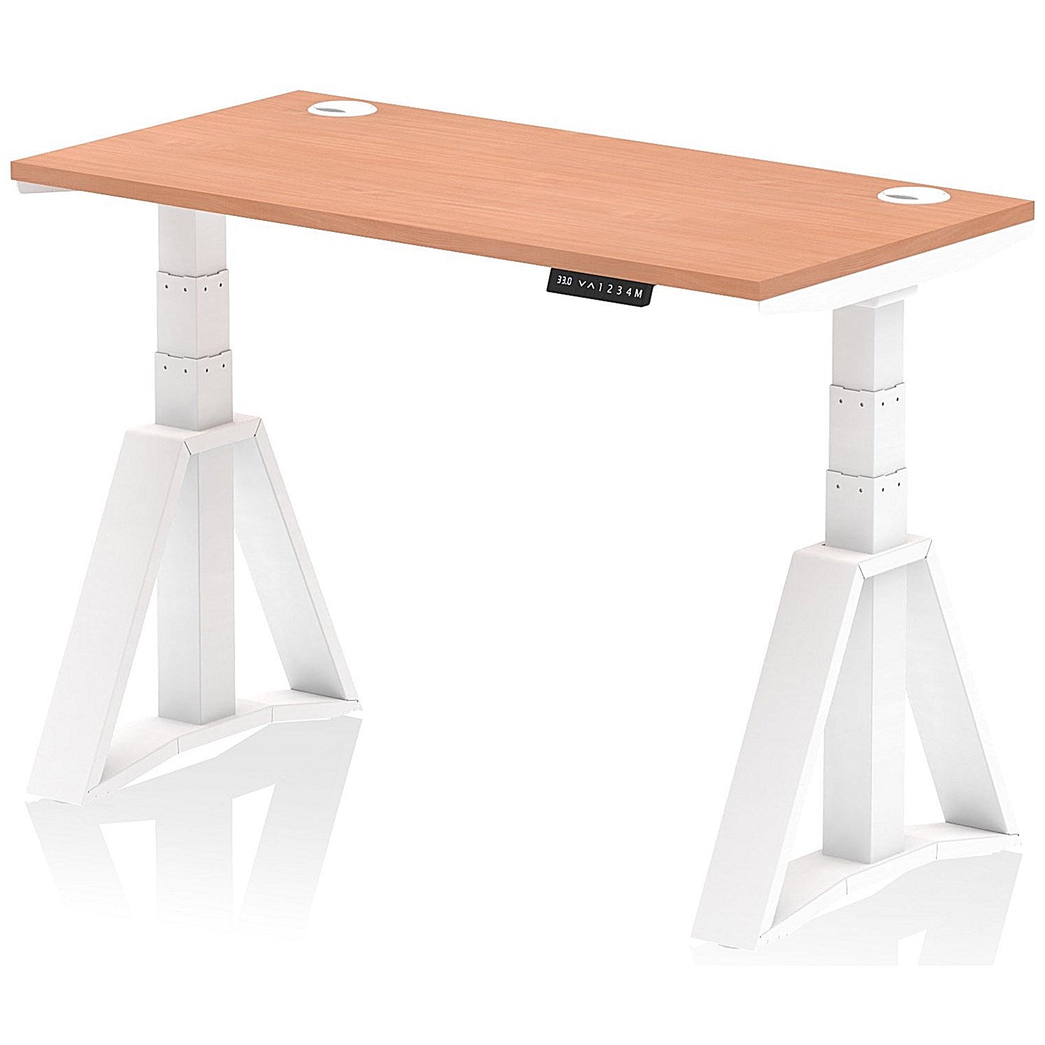 Air 1200mm Slim Height Adjustable Cable Ports Desk, White Leg with Piste Foot, Beech Easy2Order : HA03301