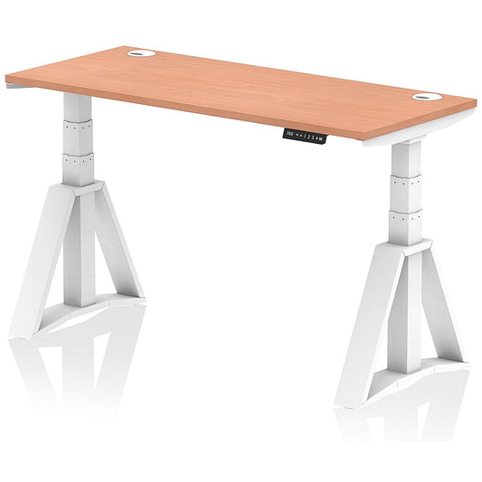 Air 1400mm Slim Height Adjustable Cable Ports Desk, White Leg with Piste Foot, Beech Easy2Order : HA03302