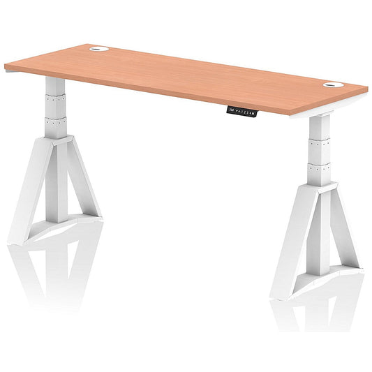 Air 1600mm Slim Height Adjustable Cable Ports Desk, White Leg with Piste Foot, Beech Easy2Order : HA03303