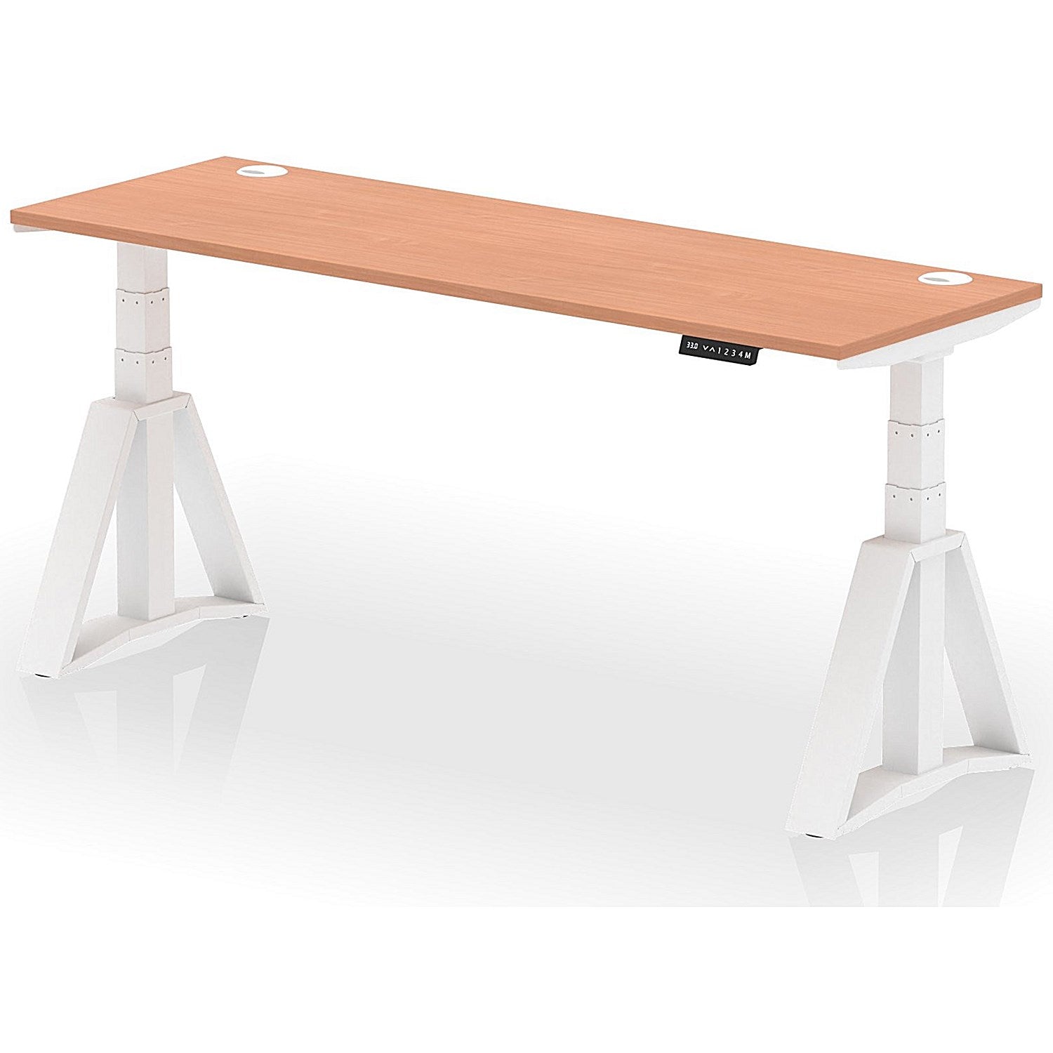 Air 1800mm Slim Height Adjustable Cable Ports Desk, White Leg with Piste Foot, Beech Easy2Order : HA03304